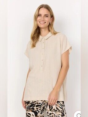 Soya concept Linen Blend Short Sleeve Blouse